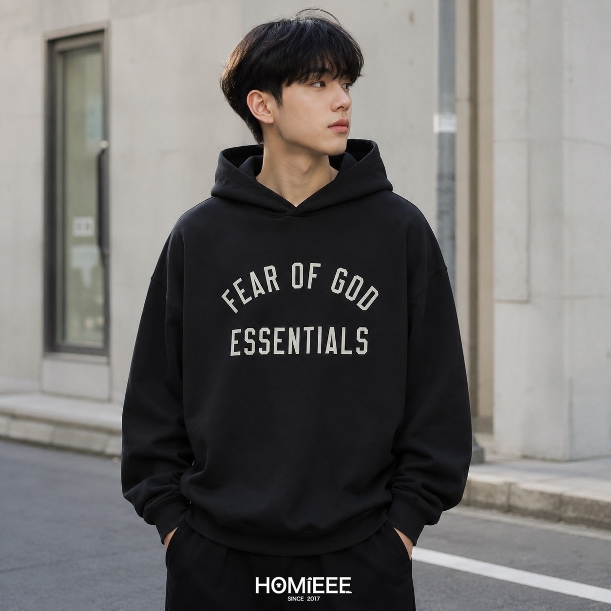 FEAR OF GOD Essentials Varsity 90s Hoodie 帽T 寬鬆 黑色