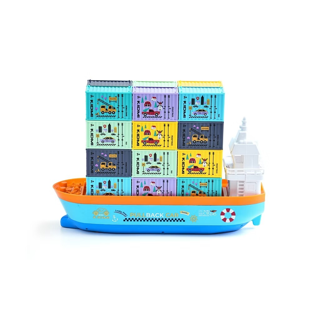【KIDMI小汽車】小貨櫃輪船組-合金迴力車24入(贈收納輪船/附貨櫃收藏盒)