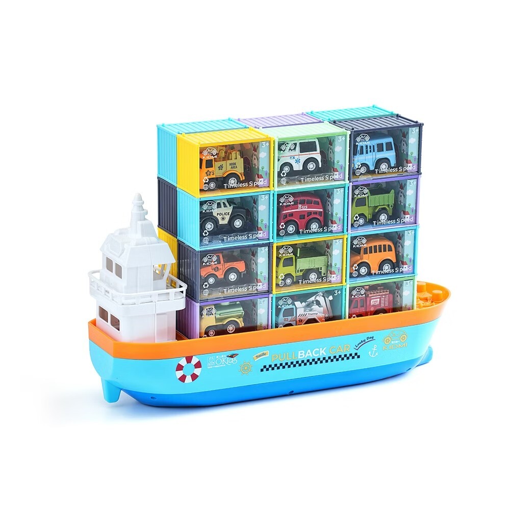 【KIDMI小汽車】小貨櫃輪船組-合金迴力車24入(贈收納輪船/附貨櫃收藏盒)