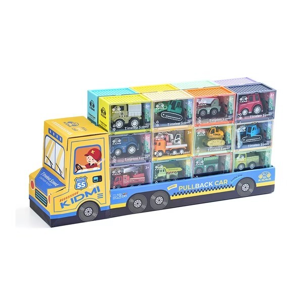 【KIDMI小汽車】大貨櫃貨車組-合金迴力車24入(贈收納貨車/附貨櫃收藏盒)