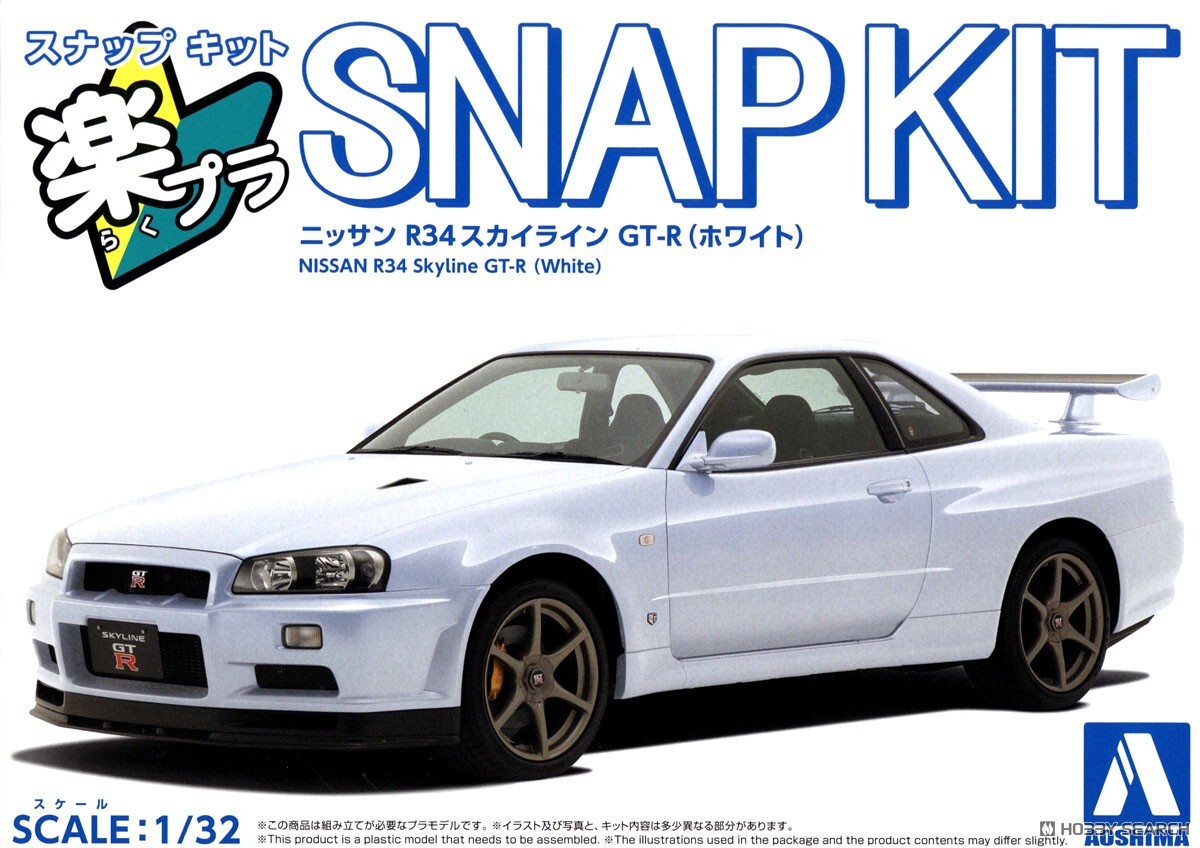 青島 1/32 SNAP KIT NISSAN GT-R R34 Skyline 12-WH 白 組裝模型