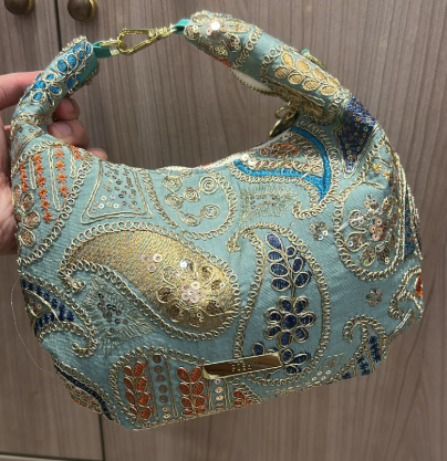 0625HB11-THAILAND-HANDBAGS-湖水綠民族閃片餃子包（A11）