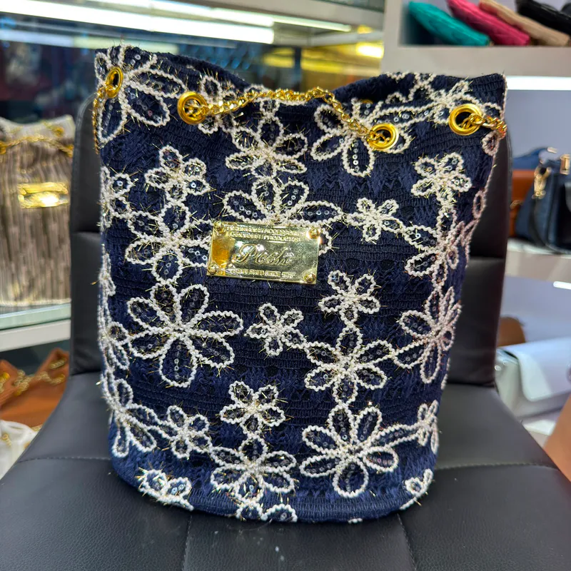 0625HB24-THAILAND-HANDBAGS-鏤空花型蕾絲紋水桶袋-深藍色（A24）
