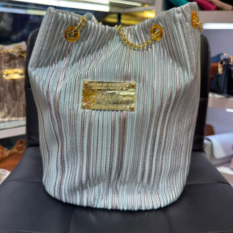 0625HB27-THAILAND-HANDBAGS-奢華銀白條紋水桶袋（A27）