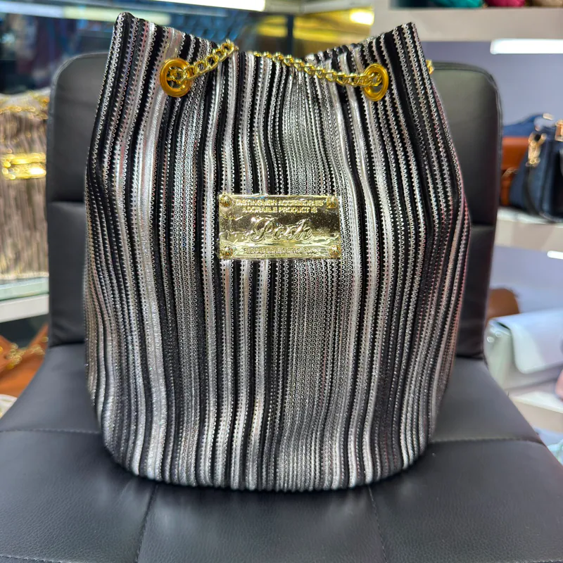 0625HB29-THAILAND-HANDBAGS-奢華銀黑條紋水桶袋（A29）