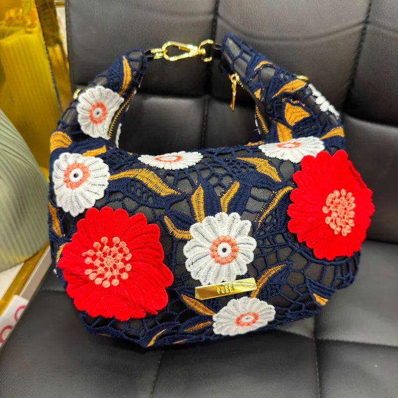 0625HB35-THAILAND-HANDBAGS-軍藍色立體花刺繡餃子包（A35）