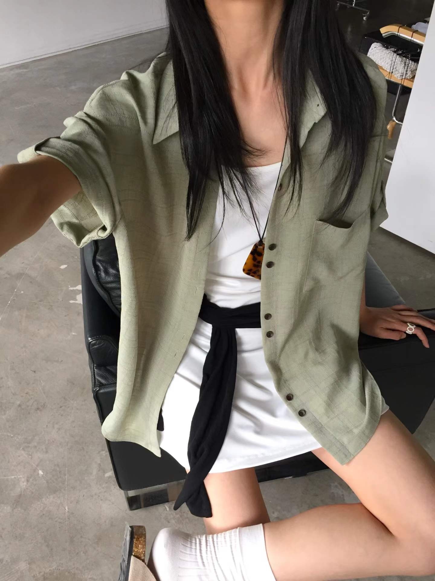 Jun6106 木質調 不易皺短袖反摺古巴襯衫