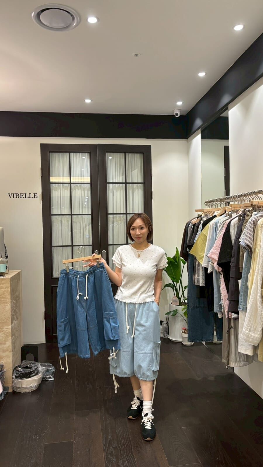 VB6306 微工裝全橡筋束繩7分褲