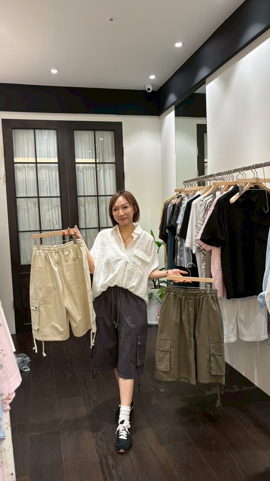 VB6332 橡筋工裝束繩收腳5分褲