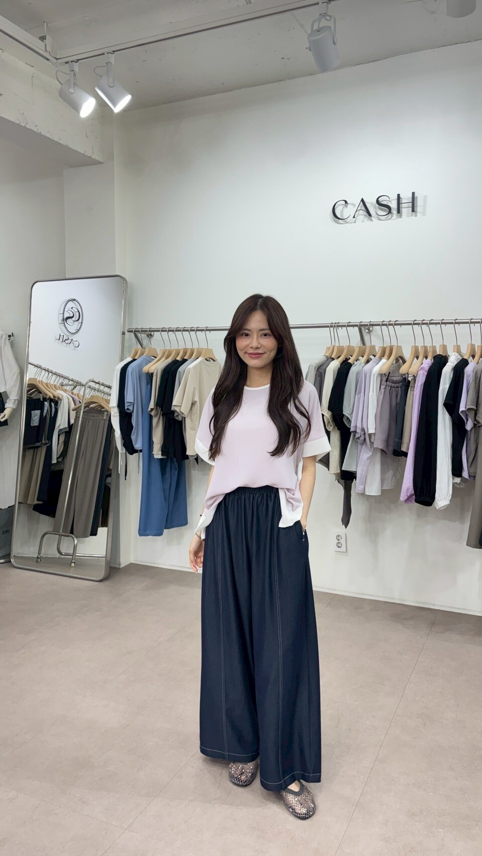 CA6309 絲巾感拼色飄逸上衣