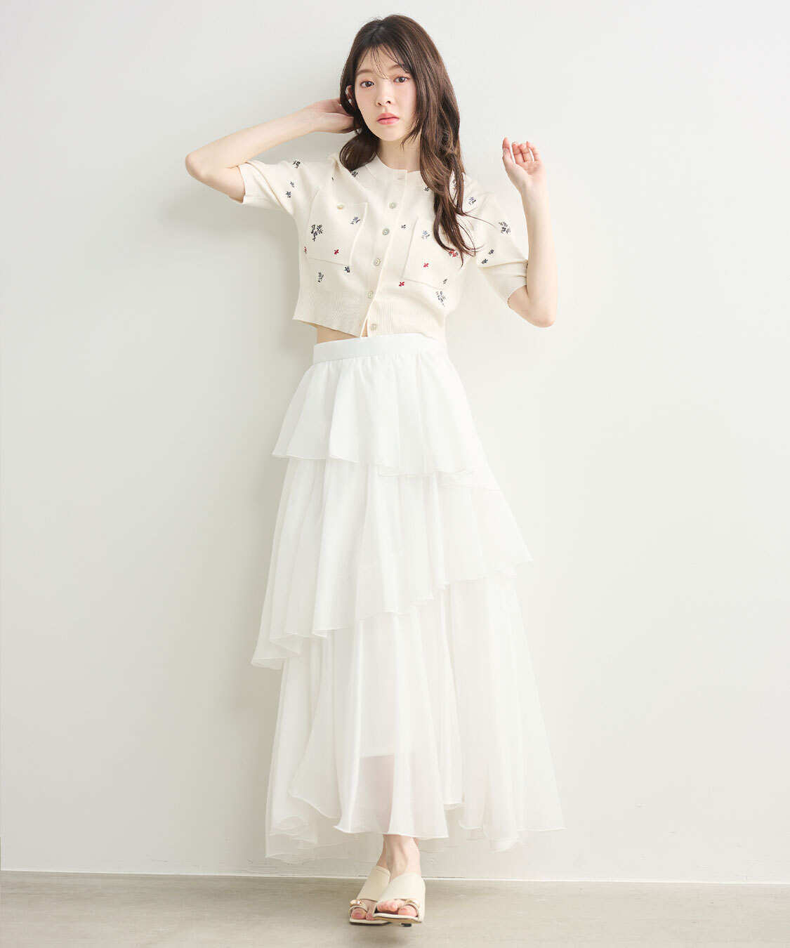 [預購]COCO DEAL 不規則荷葉邊歐根紗長裙