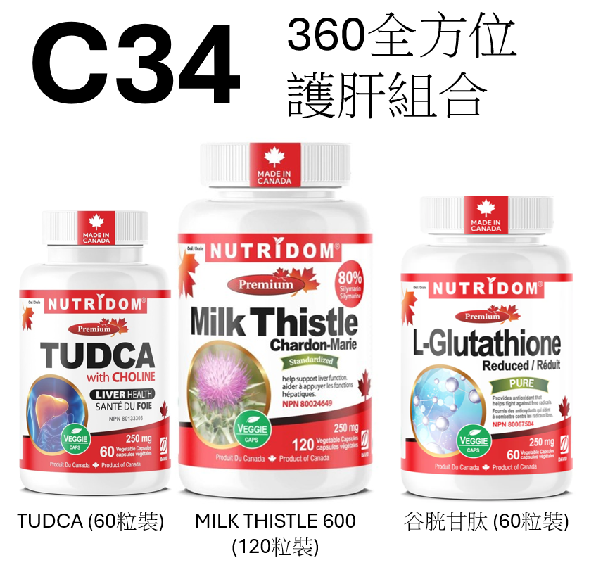 C34 NUTRIDOM 360全方位護肝組合【TUDCA + MILK THISTLE 600 + L-GLU 250】