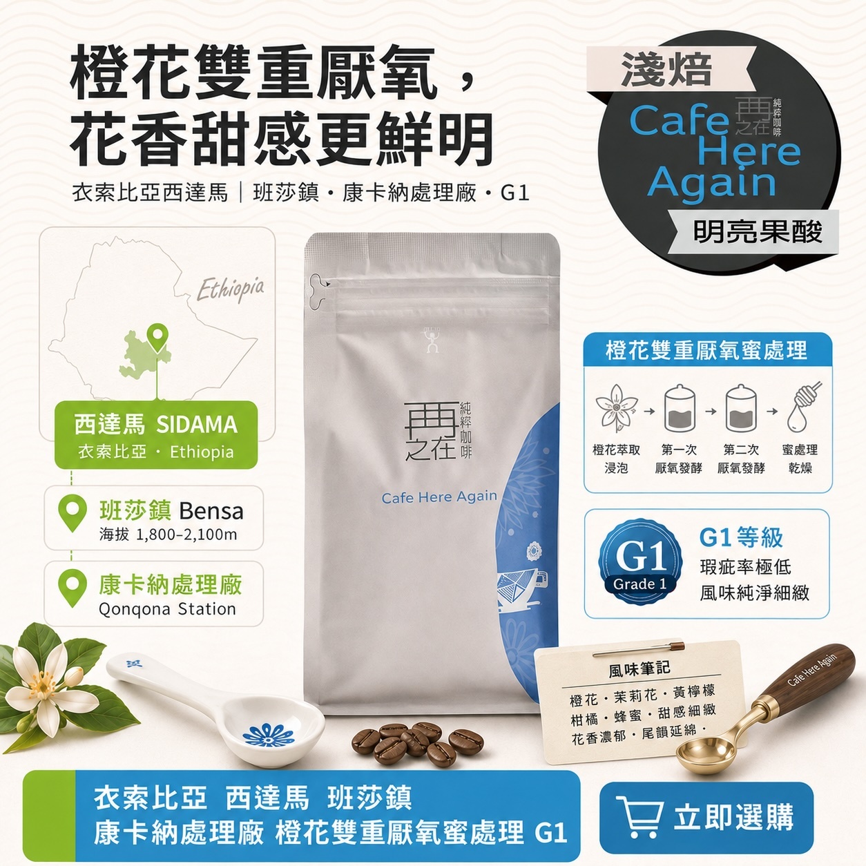 衣索比亞 班莎鎮 康卡納處理廠 橙花雙重厭氧蜜處理 G1