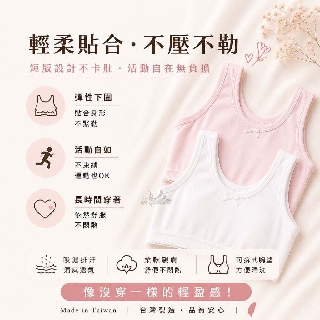 台灣製女童短版可拆式胸墊背心系列 GI01113 同色一組2件