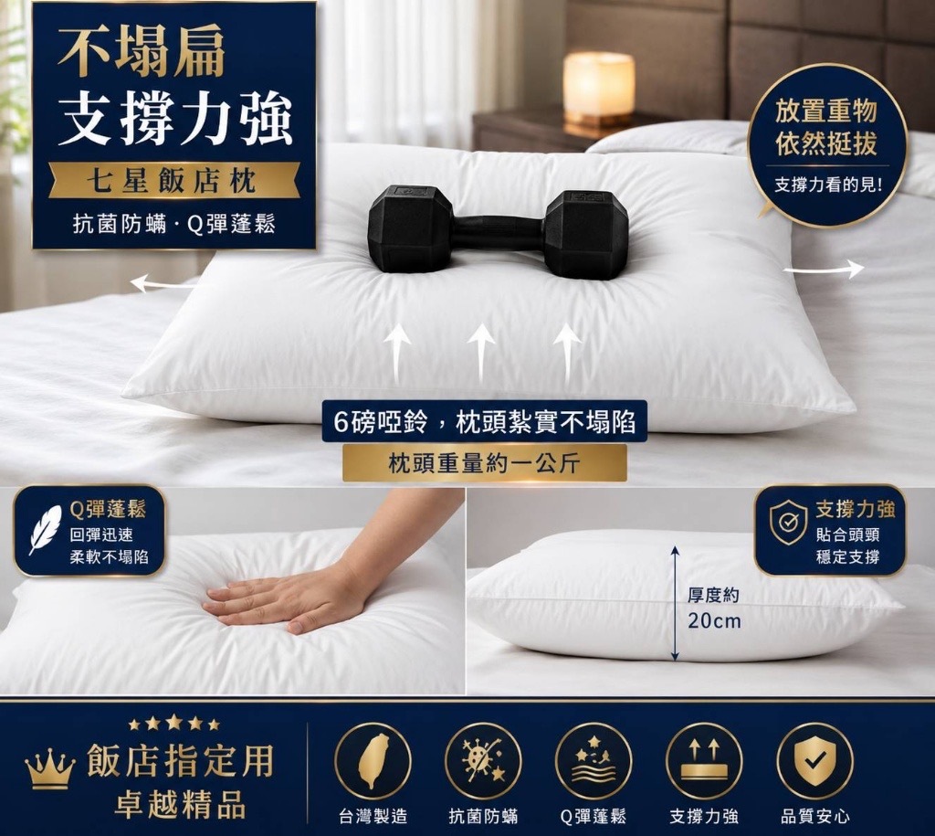 台灣製造七星級飯店御用抗菌防蟎金沙枕 1套2個