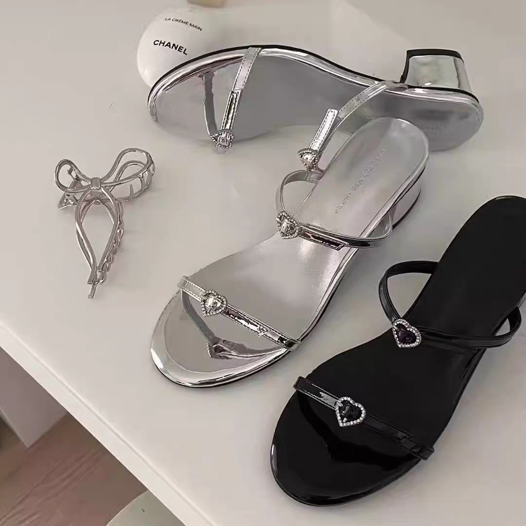 愛心鑽雙條拖鞋