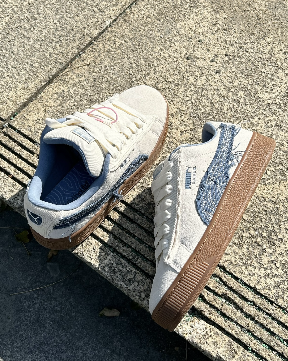 PUMA SUEDE XL 米白 牛仔 鬚邊 焦糖底 板鞋 休閒鞋 女鞋
