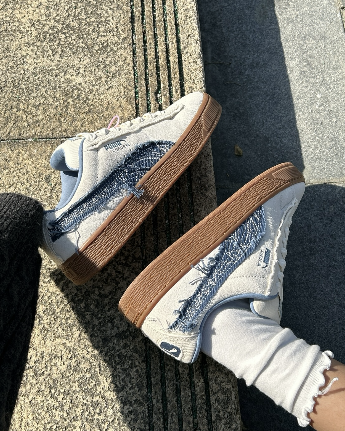 PUMA SUEDE XL 米白 牛仔 鬚邊 焦糖底 板鞋 休閒鞋 女鞋