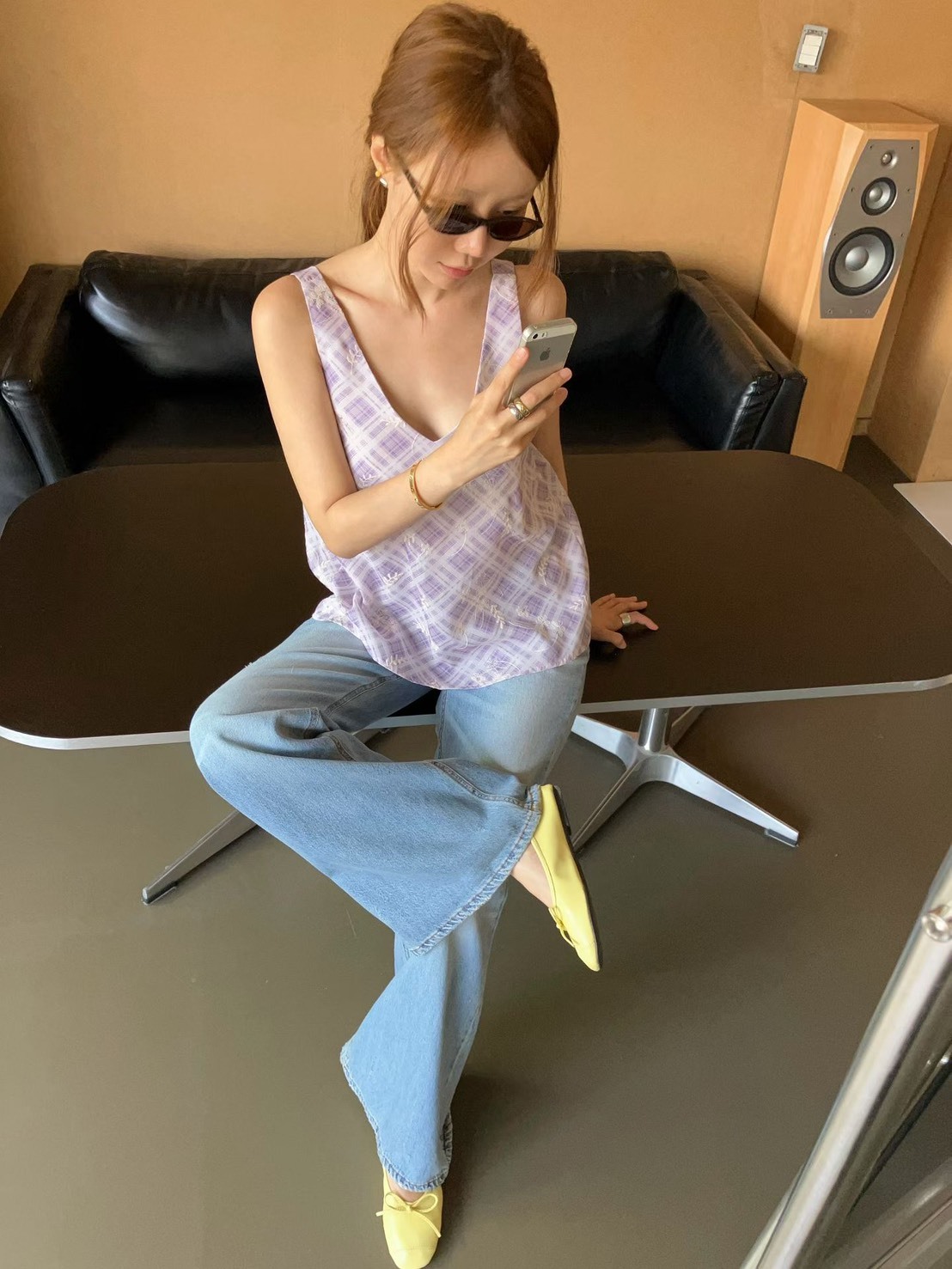 格子蕾絲花背心