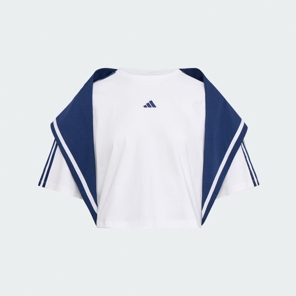 Adidas 愛迪達 Dce Box Tee KZ4182 女 T恤 運動上衣 休閒短袖 白 亞版 短版 領巾設計