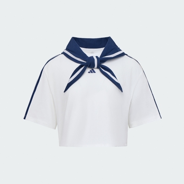 Adidas 愛迪達 Dce Box Tee KZ4182 女 T恤 運動上衣 休閒短袖 白 亞版 短版 領巾設計