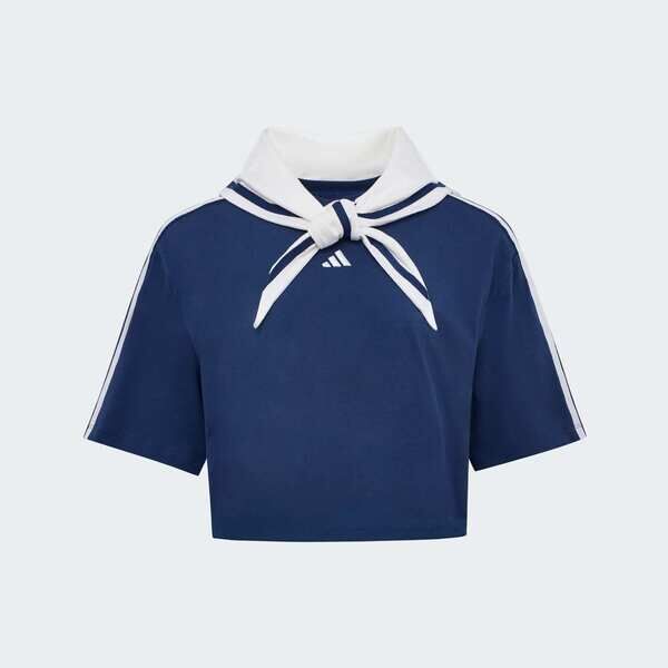 Adidas 愛迪達 Dce Box Tee KY7755 女 T恤 運動上衣 休閒短袖 深藍 亞版 短版 領巾設計