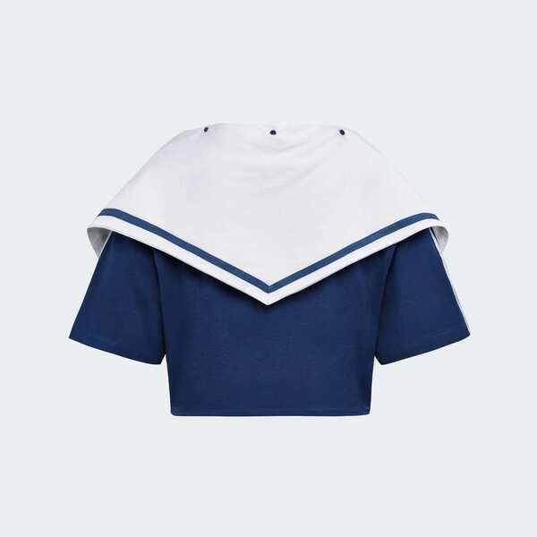 Adidas 愛迪達 Dce Box Tee KY7755 女 T恤 運動上衣 休閒短袖 深藍 亞版 短版 領巾設計