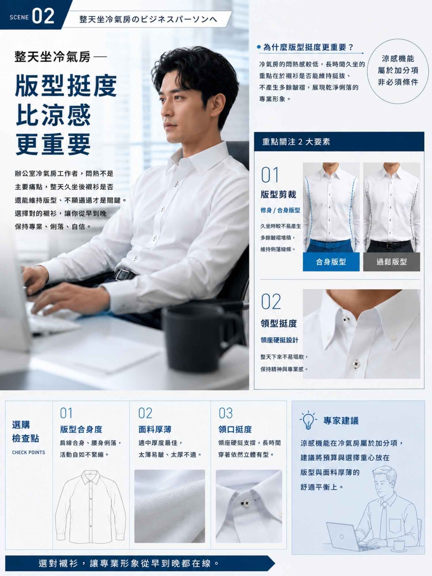 短袖襯衫穿著情境二:整天坐冷氣房
