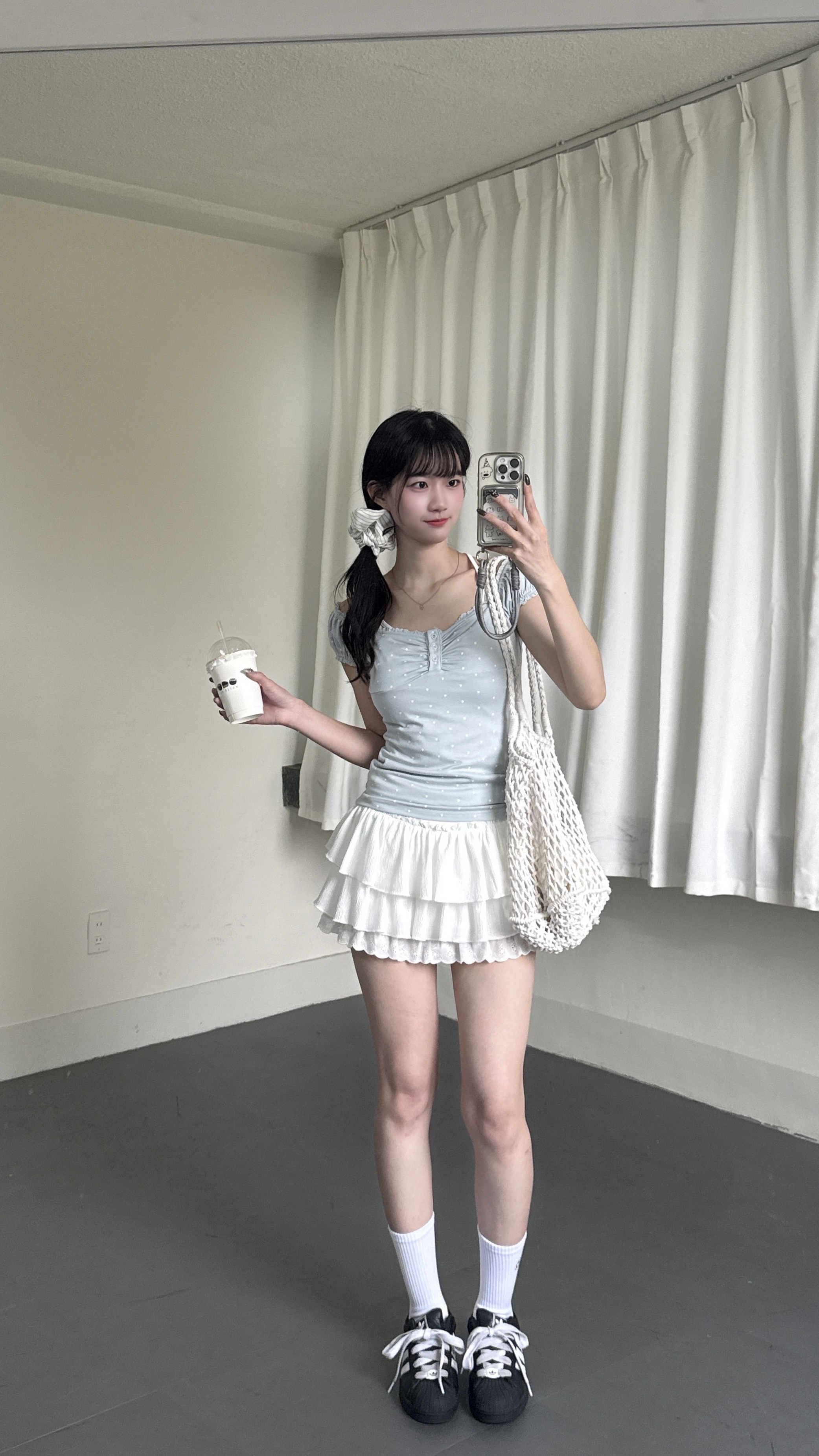 假兩件點點吊帶上衣