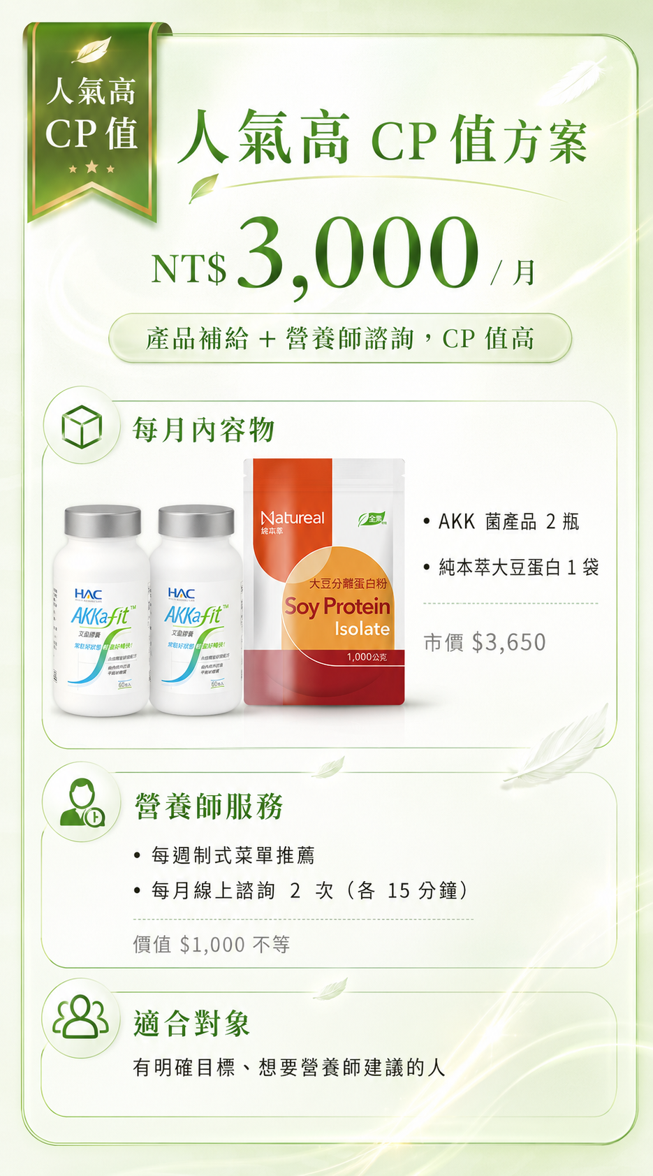 人氣高 CP 值方案 NT$3,000／月