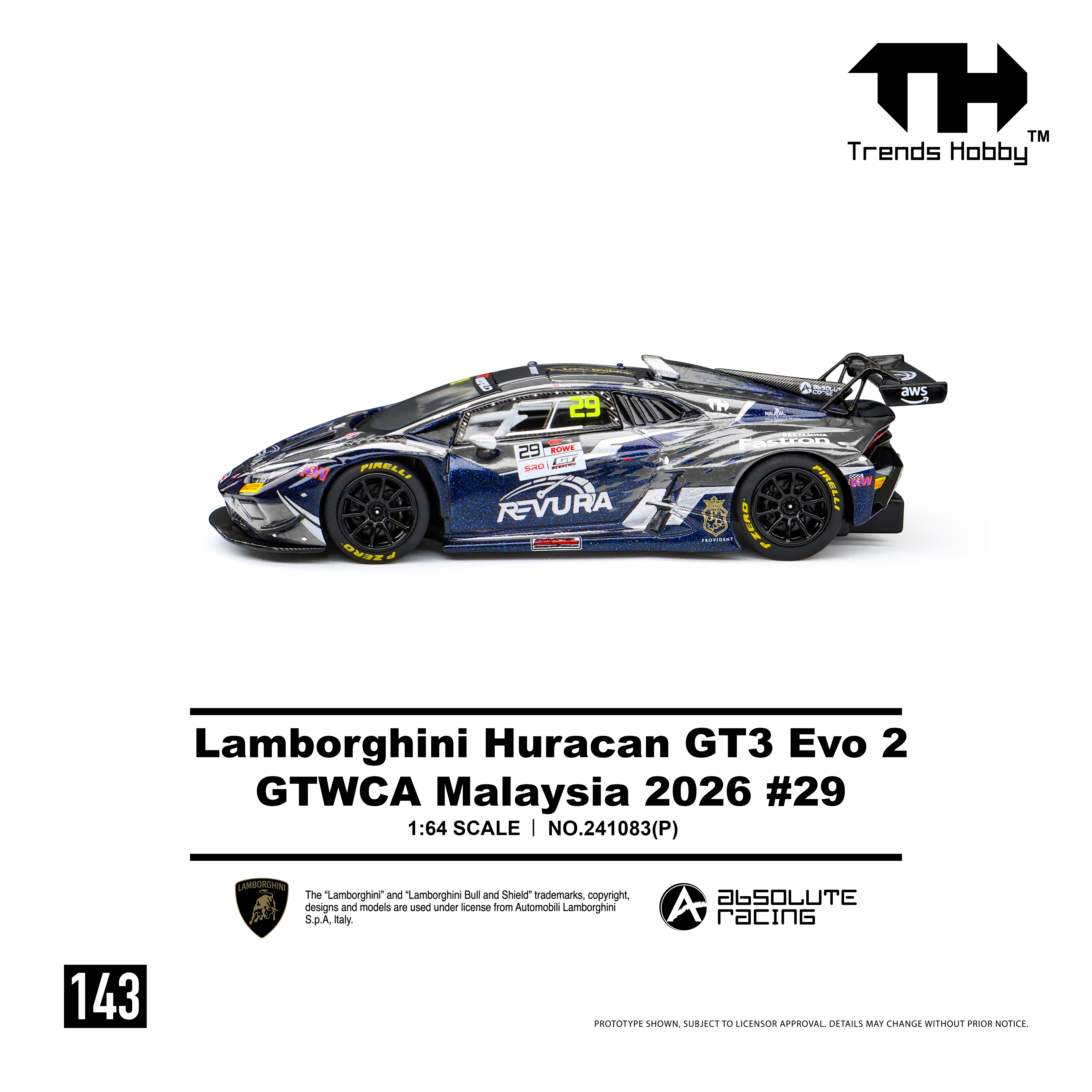 [預訂] Trend Hobby 1/64 - 林寶堅尼Lamborghini Huracan GT3 EVO2 - GTWCA 馬來西亞 2026 #29