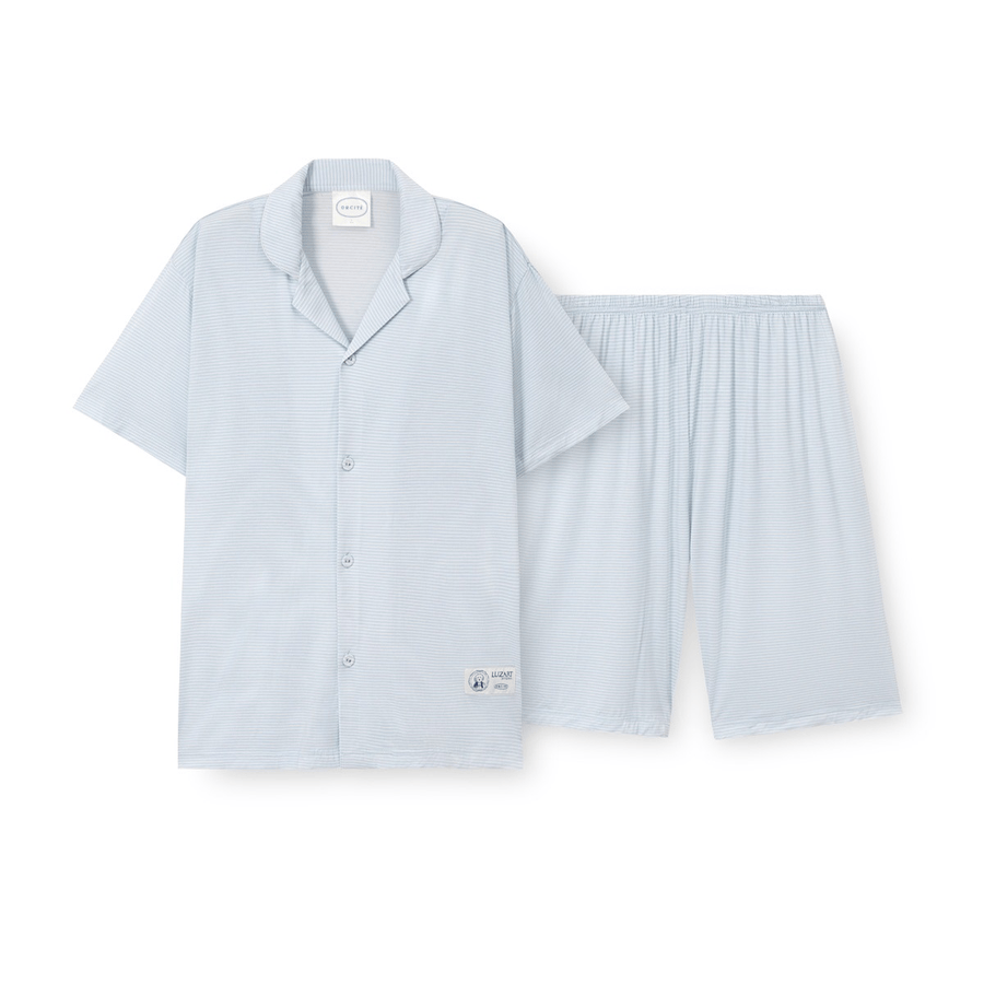ORCITÉ｜[短袖睡衣|男生款] H039 超涼爽 TENCEL™ 親膚彈性透氣 天絲莫代爾超彈性橫間短袖睡衣 O460