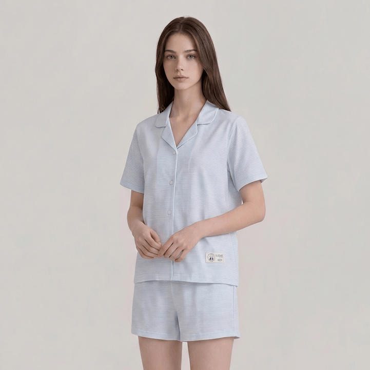 ORCITÉ｜[短袖睡衣|女生款] H039 超涼爽 TENCEL™ 親膚彈性透氣 天絲莫代爾超彈性橫間短袖睡衣 O460