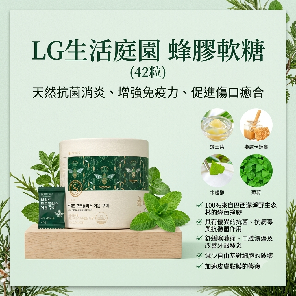 預訂8月下旬到【LG生活庭園 蜂膠軟糖(42粒)】