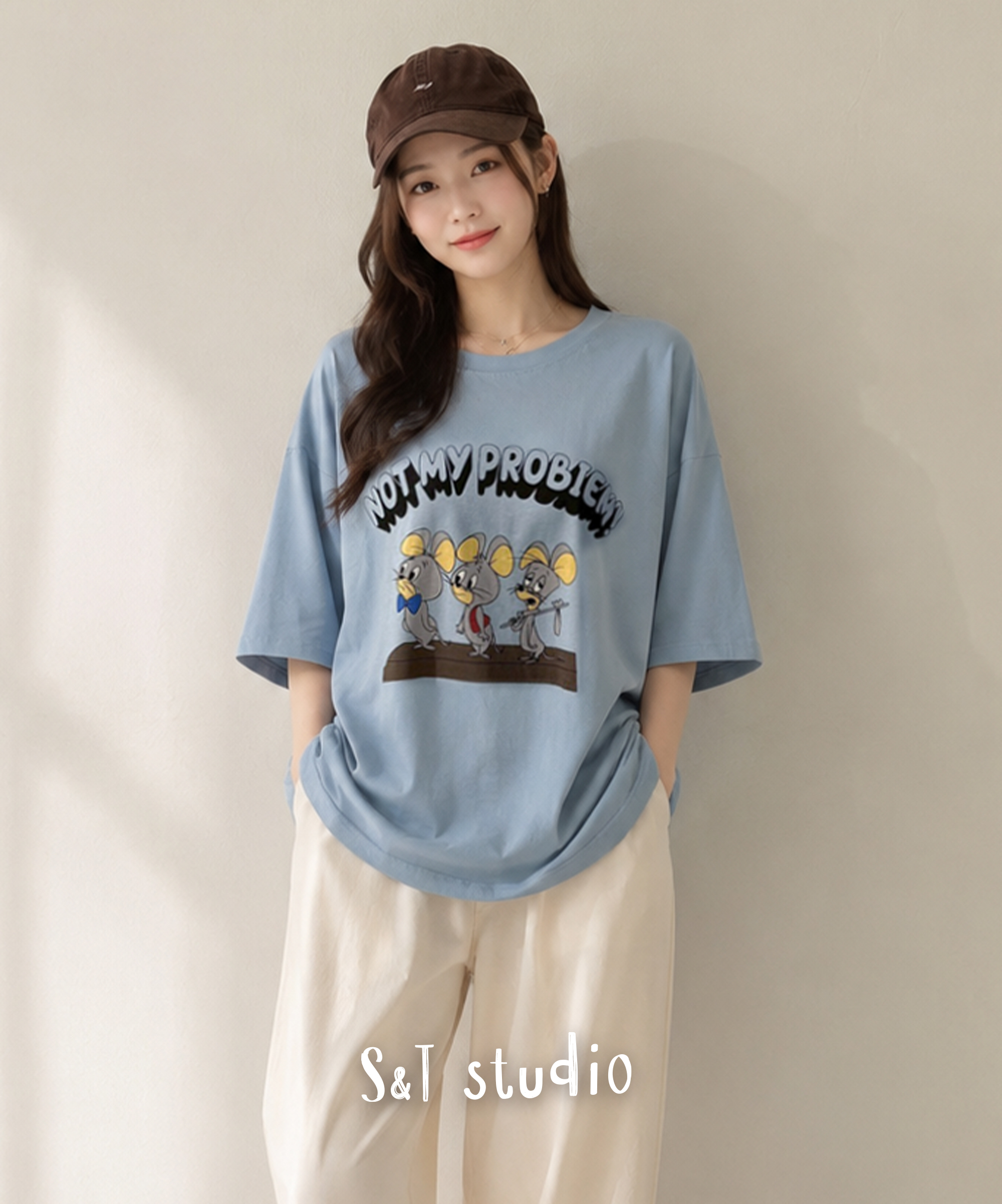 俏皮三鼠印花寬鬆女款 T-SHIRT