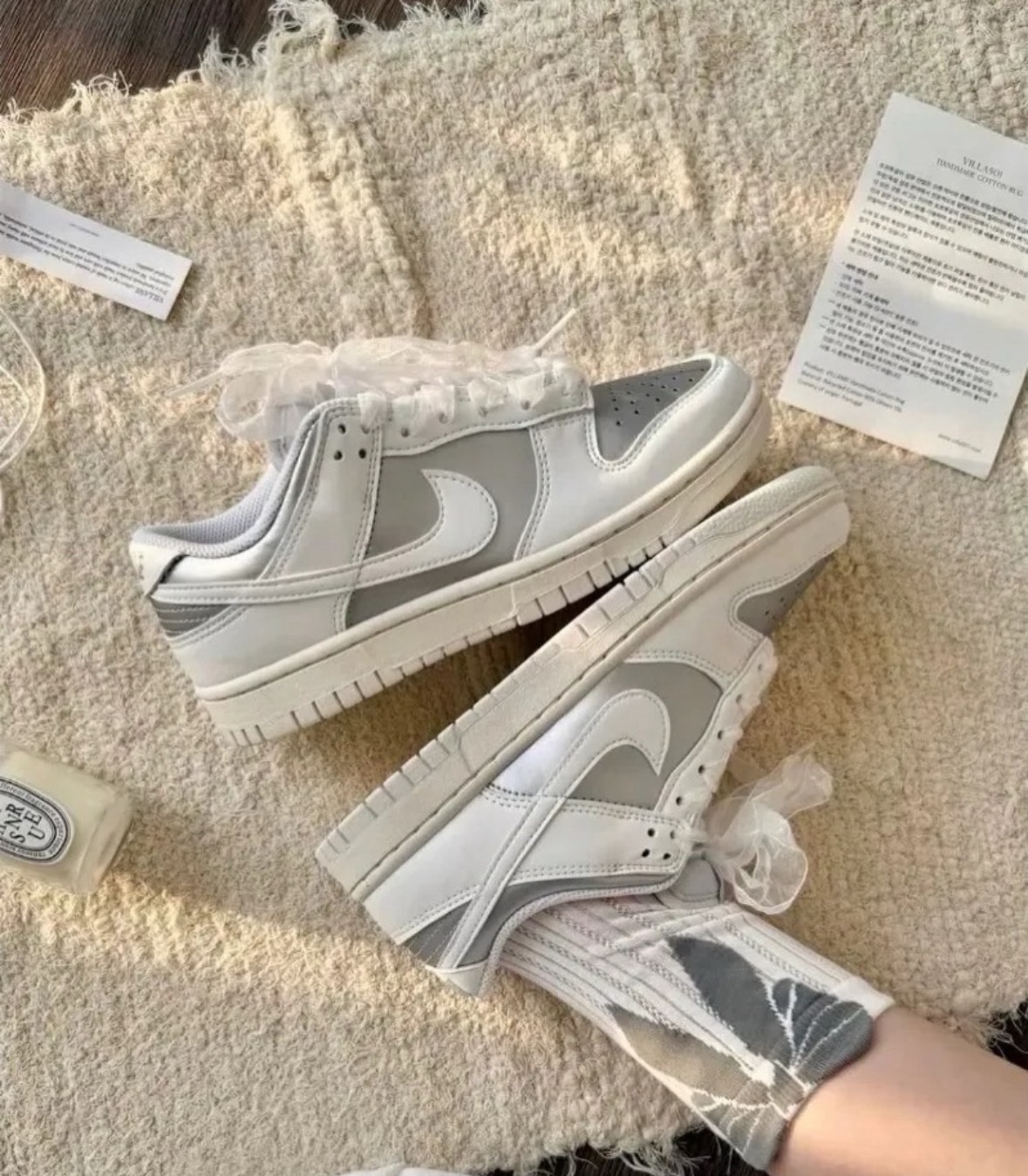 【預購】NIKE DUNK LOW NEXT NATURE 白銀 白色 蕾絲 紡紗鞋帶 芭蕾風 女鞋　張員瑛同款 IB7311-001