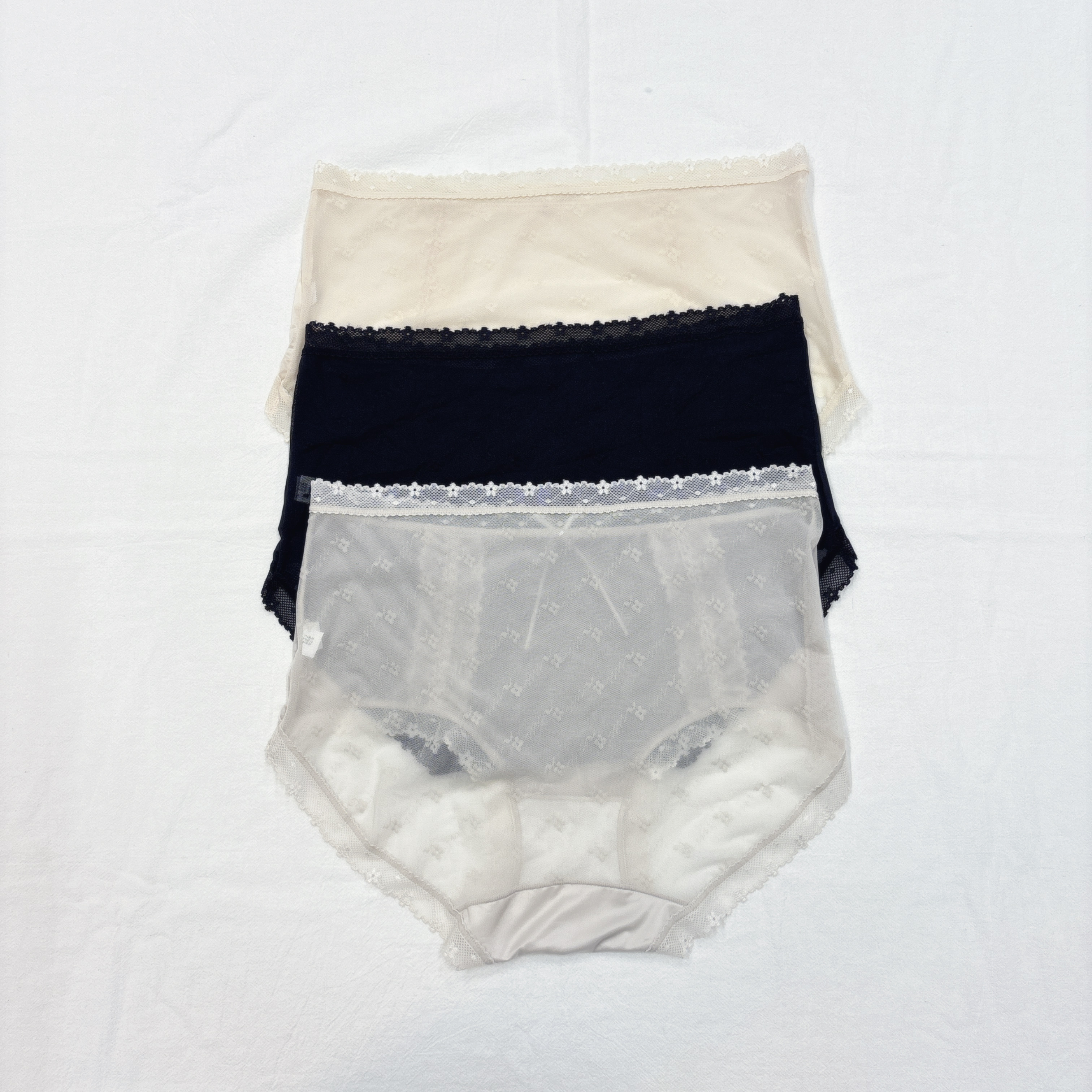 1239-後小花透視拼喱薄冰絲中腰內褲 - 2條裝 (A100-A102)