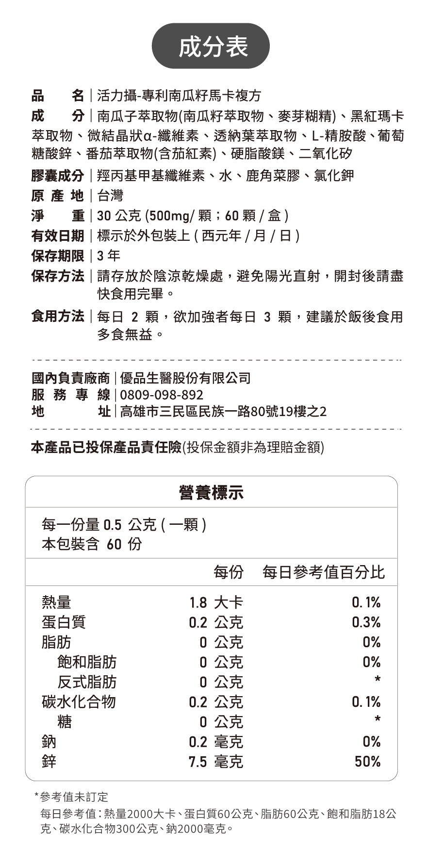 活力攝成分