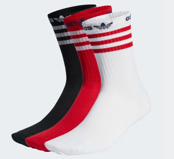 ADIDAS 襪子 白黑紅 三線 三雙一組 長襪 中筒襪 IM2070