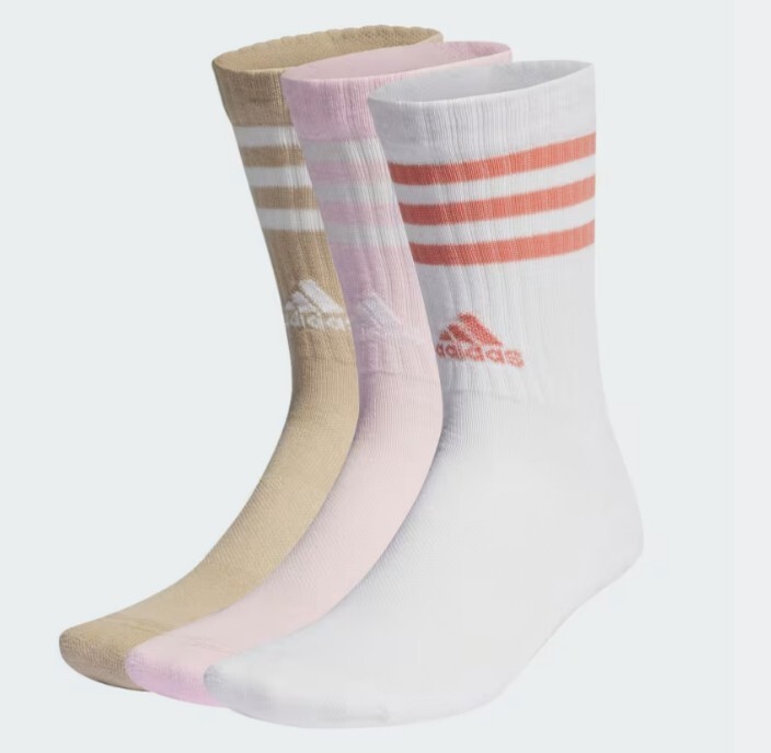 ADIDAS 襪子 白粉沙色 三雙一組 長襪 中筒襪 IP2640