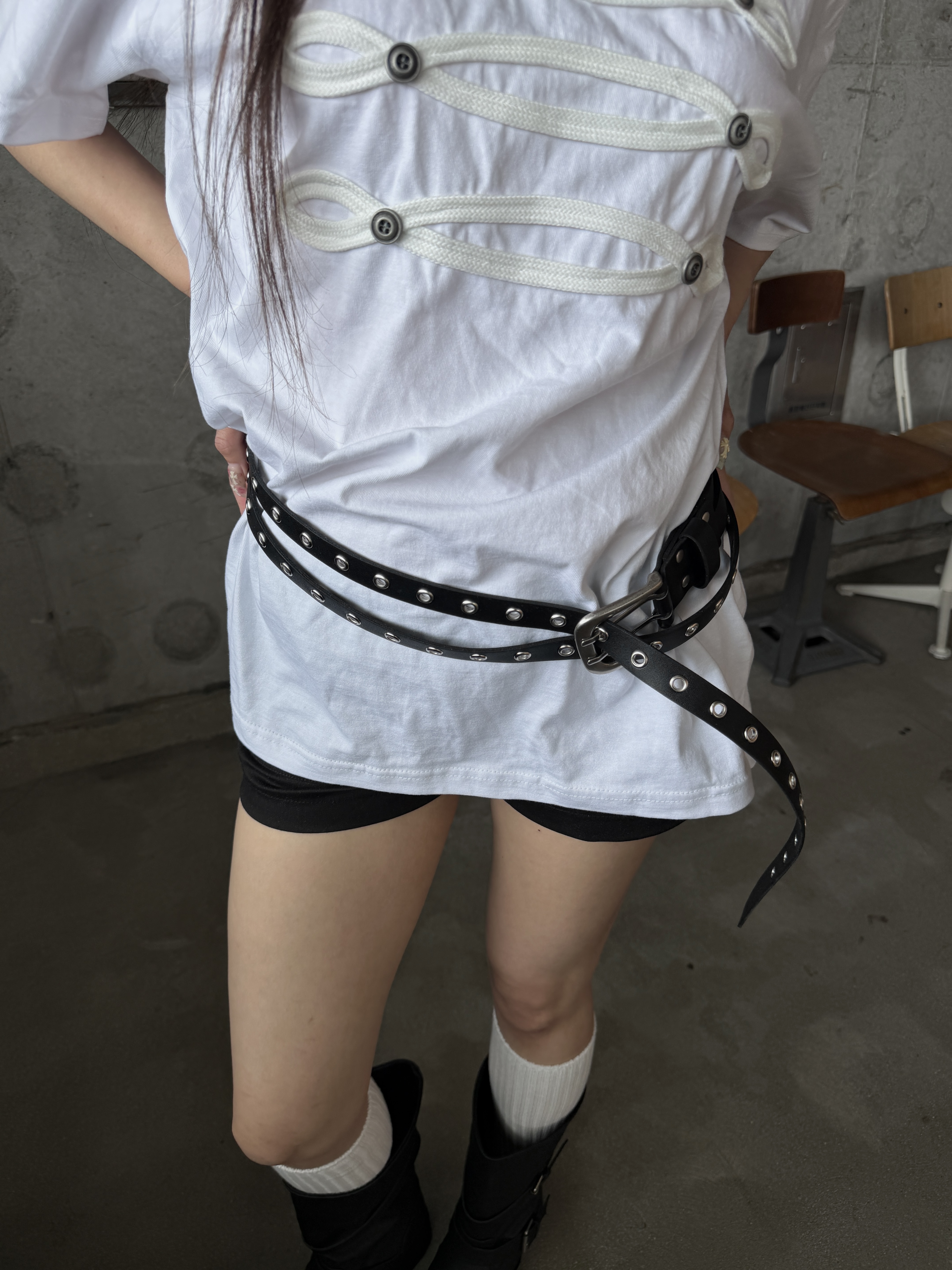 雙排卯釘造型皮帶