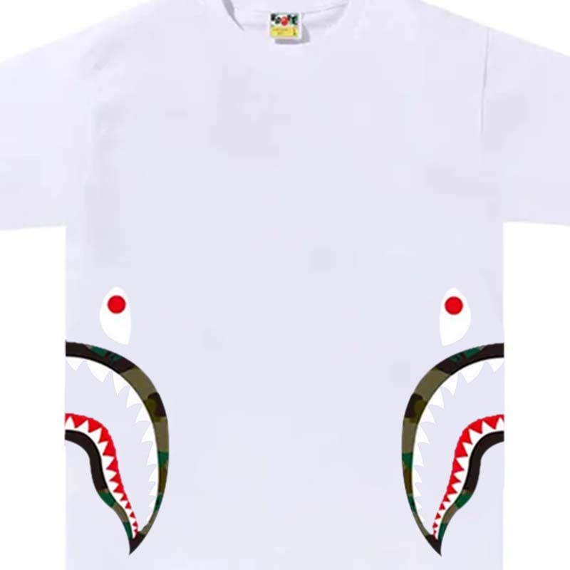 BAPE 1st Camo Side Shark Tee 綠迷彩 腰間鯊魚 短袖 白色 RAY-79 [台灣現貨]