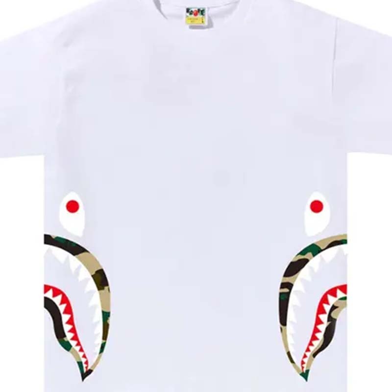 BAPE 1st Camo Side Shark Tee 黃迷彩 腰間鯊魚 短袖 白色 RAY-80 [台灣現貨]