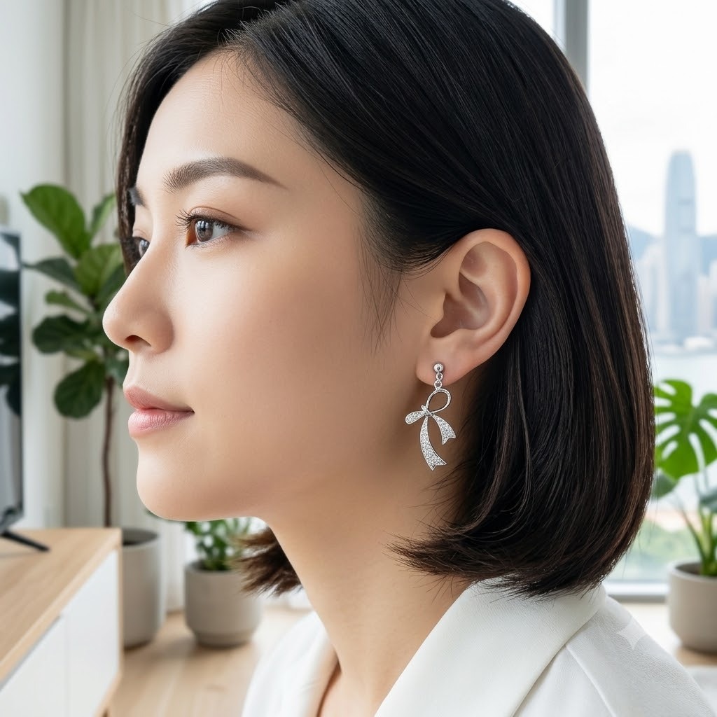 全新18K白金28份鑽石吊耳環