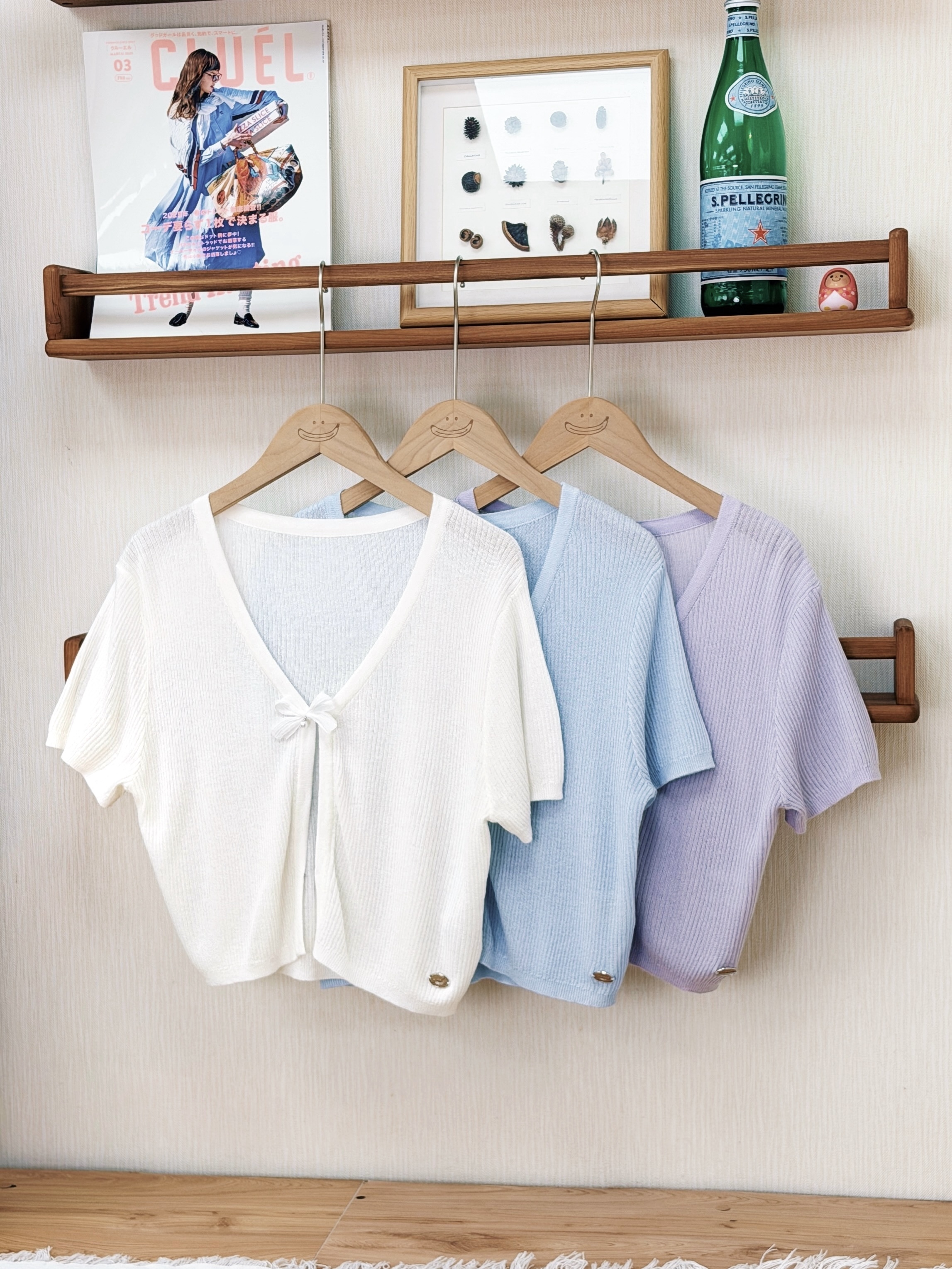 三色 / 冰絲珍珠蝴蝶結短袖外套 / Cool-Touch Pearl Bow Short Sleeve Cardigan