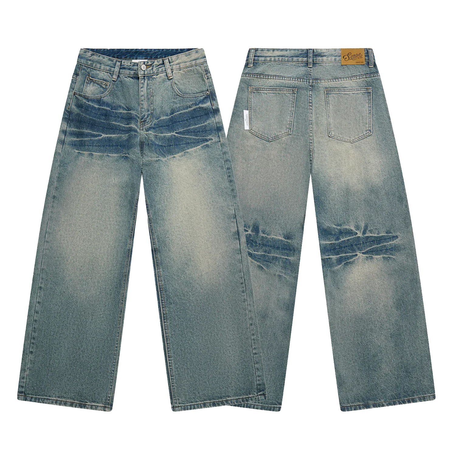 【車庫服飾】sense Curved Drip Washed Jeans