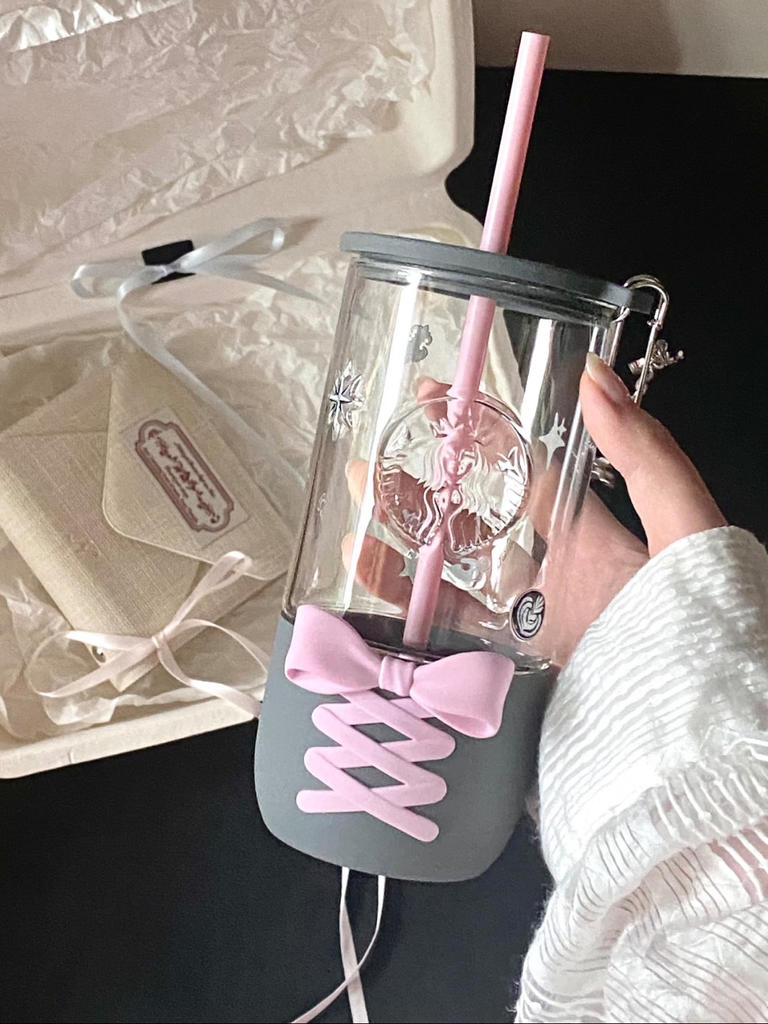 STARBUCKS 星巴克 甜心芭蕾 蝴蝶結造型 玻璃吸管杯 635ML