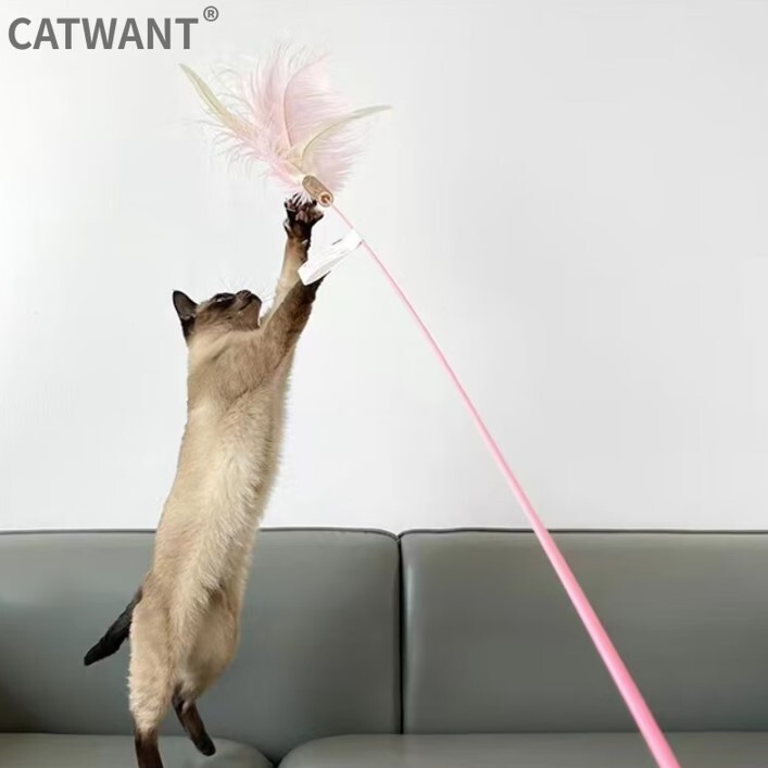 Catwant | 三叉粉紅鴕鳥羽毛 長逗貓棒