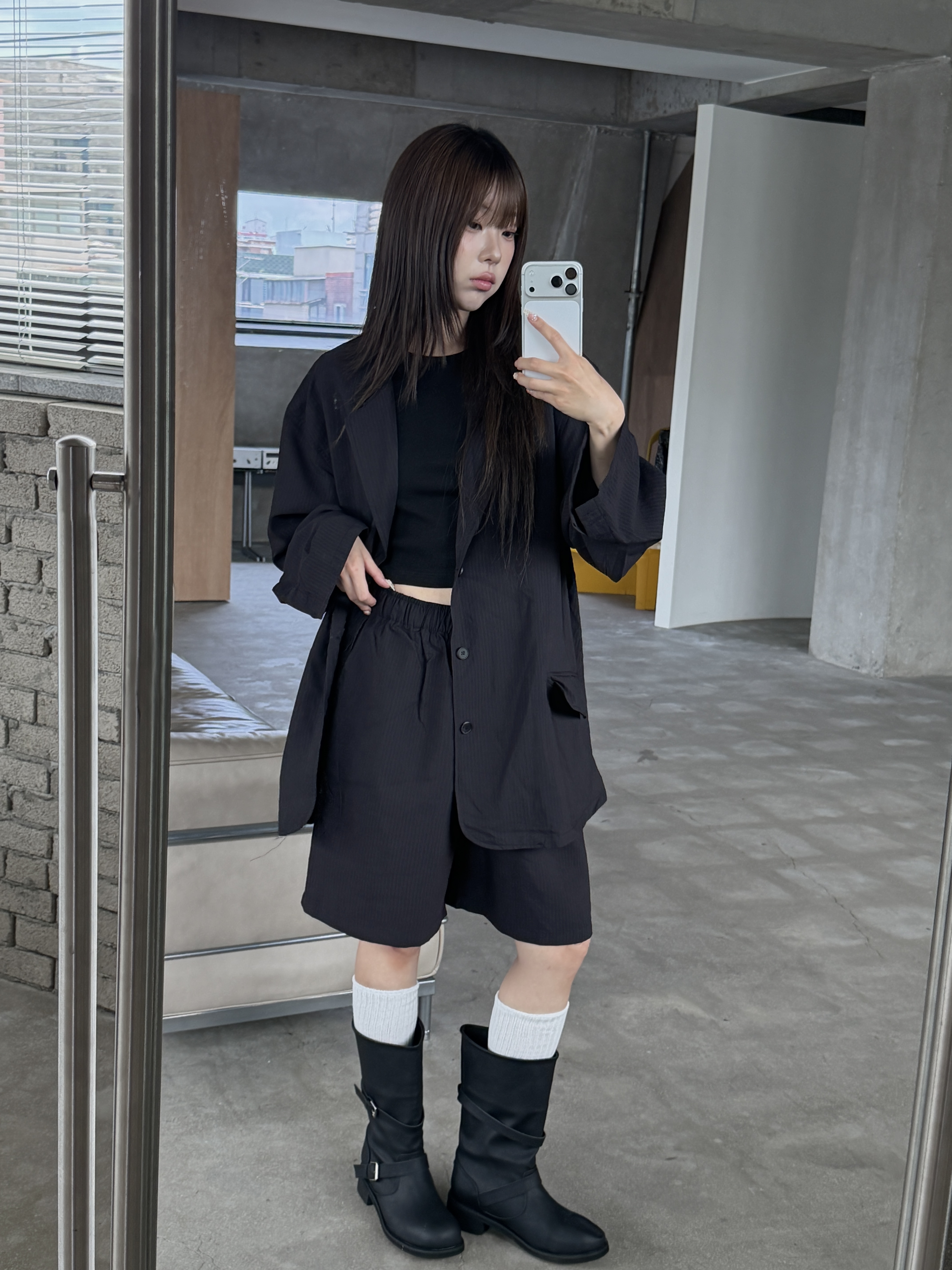 條紋造型 寬鬆落肩 夏季西裝外套 套裝