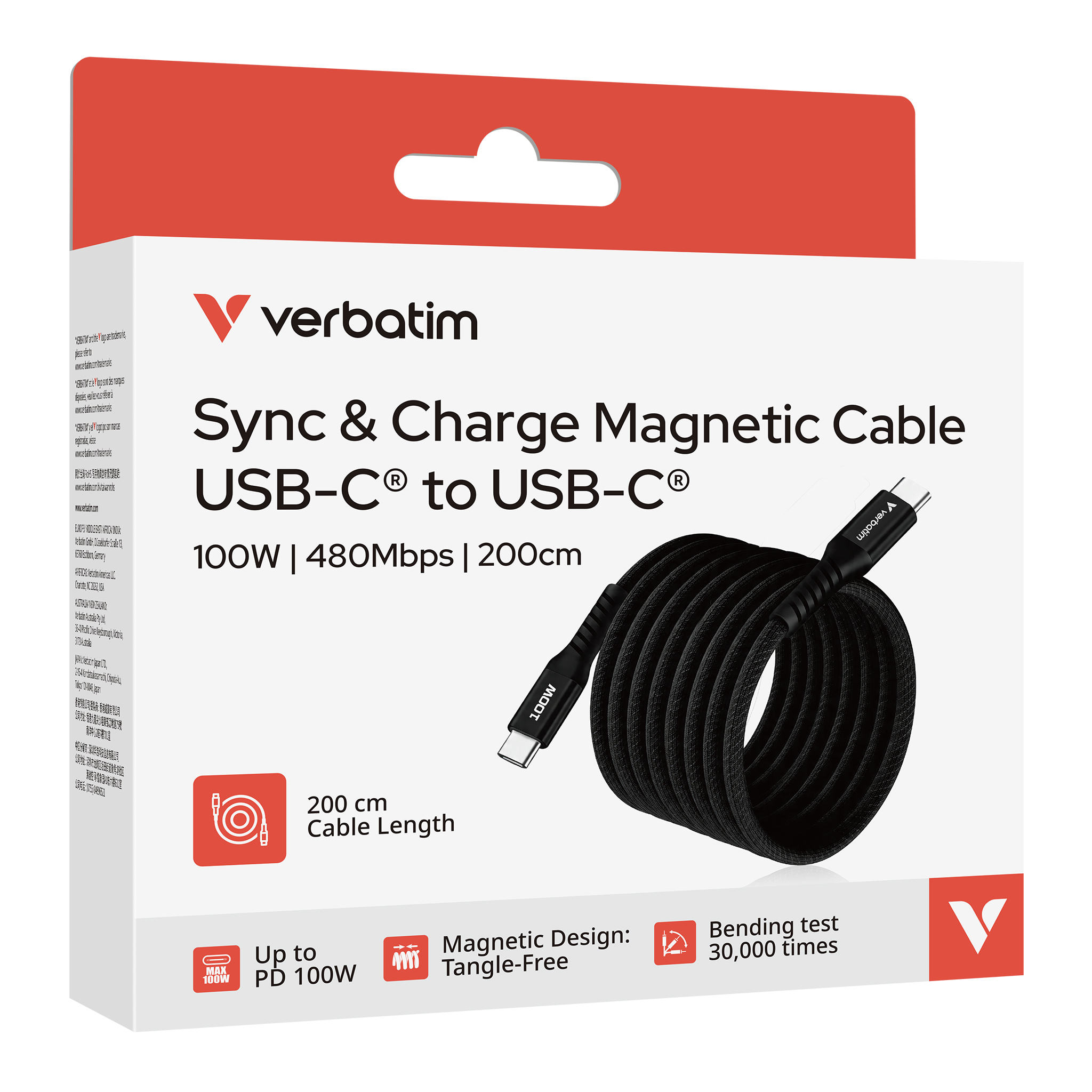 100W USB-C 至 USB-C 磁吸充電傳輸線 (200cm)